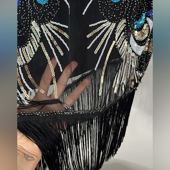 New Unique Vintage beaded sequin fringe flapper inspired cocktail dress - Picture 9 of 9